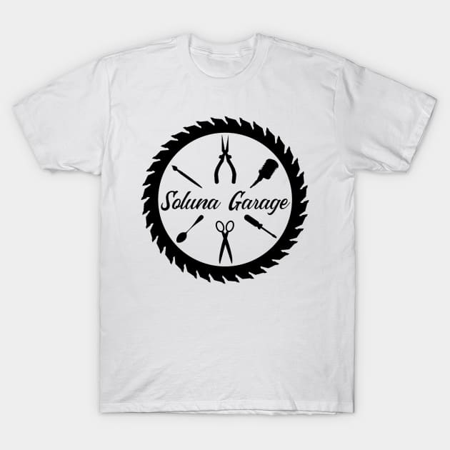 Soluna Garage circle style logo (black art) T-Shirt by solunagarage